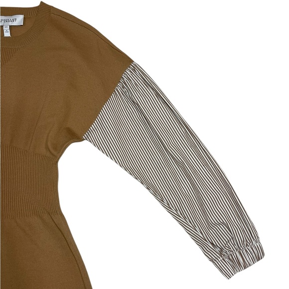 Derek Lam 10 Crosby Sweater Dress Lainey Mixed Media Tan Print Long Sleeve NEW - Picture 12 of 15